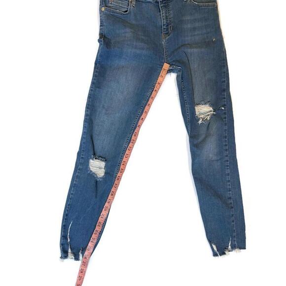 Free People Jeans Womens Blue Ankle Skinny Distressed Raw Hem Medium Wash 29R - Picture 9 of 9